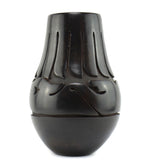 Mida Tafoya (1931-2024) - Santa Clara Black Vase with Carved Avanyu and Feather Design c. 1980s, 10.75" x 6"