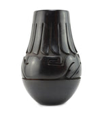 Mida Tafoya (1931-2024) - Santa Clara Black Vase with Carved Avanyu and Feather Design c. 1980s, 10.75" x 6"