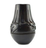 Mida Tafoya (1931-2024) - Santa Clara Black Vase with Carved Avanyu and Feather Design c. 1980s, 10.75" x 6"