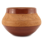 Dominguita Sisneros (b. 1942) - San Juan Redware Micaceous Jar with Carved Design c. 1970-80s, 5.75" x 8"