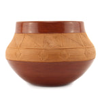 Dominguita Sisneros (b. 1942) - San Juan Redware Micaceous Jar with Carved Design c. 1970-80s, 5.75" x 8"