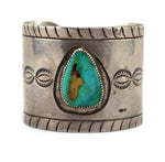 Navajo - Blue Gem Turquoise and Silver Bracelet with Stamped Design c. 1940s, size 6.5