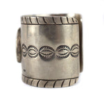Navajo - Blue Gem Turquoise and Silver Bracelet with Stamped Design c. 1940s, size 6.5