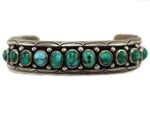 Ben Duboise - Navajo - Turquoise and Silver Row Bracelet with Stamped Design c. 1950s, size 6.75