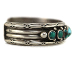 Ben Duboise - Navajo - Turquoise and Silver Row Bracelet with Stamped Design c. 1950s, size 6.75