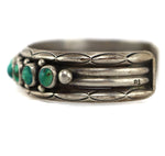 Ben Duboise - Navajo - Turquoise and Silver Row Bracelet with Stamped Design c. 1950s, size 6.75