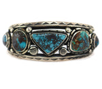 Navajo - Turquoise and Silver Bracelet with Stamped Design c. 1930s, size 6.5