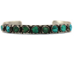 Attributed to Leslie Shupo - Zuni - Turquoise and Silver Row Bracelet with Stamped Design c. 1930-40s, size 6.75