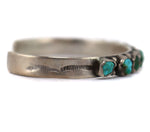 Attributed to Leslie Shupo - Zuni - Turquoise and Silver Row Bracelet with Stamped Design c. 1930-40s, size 6.75