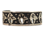Aaron Honanie - Hopi - Silver Overlay Bracelet with Heartline Bear Design c. 1970s, size 6.75