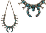 Navajo - Turquoise and Silver Squash Blossom Necklace c. 1960-70s, 26" length
