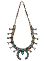 Navajo - Turquoise and Silver Squash Blossom Necklace c. 1960-70s, 26" length