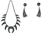 Frank Patania, Sr. (1898-1964) & Thunderbird Shop - Sleeping Beauty Turquoise and Sterling Silver Necklace and Post Earrings Set c. 1940-50s