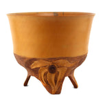 Robin Baker - Molokai Hawaiian Wooden Bowl with Legs and Carved Floral Design, 8" x 9.5"