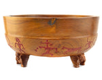 Robin Baker - Large Molokai Hawaiian Wooden Bowl with Legs and Carved Pictorials, 6.75" x 13.5"
