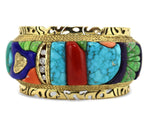 Alvin Yellowhorse (b. 1968) - Navajo - Multi-Stone Cobble Inlay, Diamond, and 18K Gold Bracelet c. 2010-12, size 6.5