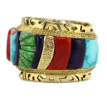 Alvin Yellowhorse (b. 1968) - Navajo - Multi-Stone Cobble Inlay, Diamond, and 18K Gold Bracelet c. 2010-12, size 6.5