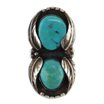 Navajo - Morenci Turquoise and Silver Ring with Feather Design c. 1960s, size 5