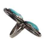 Navajo - Morenci Turquoise and Silver Ring with Feather Design c. 1960s, size 5