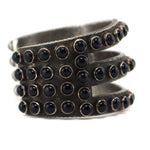 Ernest Rangel - Navajo - Onyx and Sterling Silver Three-Row Bracelet c. 1970s, size 6.375