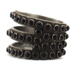 Ernest Rangel - Navajo - Onyx and Sterling Silver Three-Row Bracelet c. 1970s, size 6.375