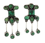 Oscar Betz (b. 1954) - Anglo - Turquoise and Silver Post Earrings with Dangle Design c. 1980s, 2.75" x 1.125"