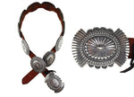 Bruce Morgan - Navajo - Sterling Silver and Leather Concho Belt with Stamped Design c. 1970s, 28" - 32.5" size waist