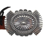 Bruce Morgan - Navajo - Sterling Silver and Leather Concho Belt with Stamped Design c. 1970s, 28" - 32.5" size waist