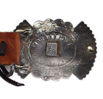 Bruce Morgan - Navajo - Sterling Silver and Leather Concho Belt with Stamped Design c. 1970s, 28" - 32.5" size waist