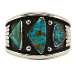 Carl Allen Begay - Navajo - Blue Gem Turquoise and Silver Overlay Row Bracelet c. 1960s, size 6.25