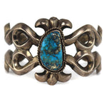 Frances Jones (b. 1943) - Navajo - Morenci Turquoise and Silver Sandcast Bracelet c. 1970-80s, size 6.25