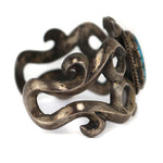 Frances Jones (b. 1943) - Navajo - Morenci Turquoise and Silver Sandcast Bracelet c. 1970-80s, size 6.25