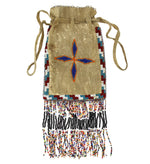 Apache Beaded Leather Bag c. 1920s, 7.5" x 5"
