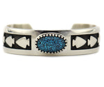 Ramon Dalangyawma - Hopi - Contemporary Kingman Turquoise and Sterling Silver Overlay Bracelet with Arrowhead Design, size 6.75