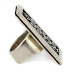 Ramon Dalangyawma - Hopi - Contemporary Sterling Silver Overlay Ring with Cornstalk Design, size 6.25