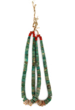 Santo Domingo (Kewa) -  Pair of Turquoise, Spiny Oyster, and Coral Jocla Pendants c. 1940s, 13" length