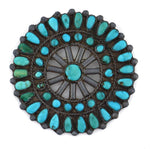 Zuni - Turquoise Petit Point Cluster and Silver Pin c. 1930-40s, 2" diameter