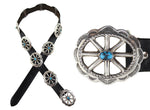 Nellie Tso (1932-2011) - Navajo - Turquoise, Silver, and Leather Concho Belt with Medicine Wheel Design c. 1980s, 33.5" - 36.5" size waist