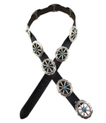 Nellie Tso (1932-2011) - Navajo - Turquoise, Silver, and Leather Concho Belt with Medicine Wheel Design c. 1980s, 33.5" - 36.5" size waist
