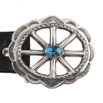 Nellie Tso (1932-2011) - Navajo - Turquoise, Silver, and Leather Concho Belt with Medicine Wheel Design c. 1980s, 33.5" - 36.5" size waist