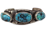 Navajo - Turquoise and Silver Row Bracelet with Leaf Design c. 1950s, size 6.5