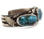 Navajo - Turquoise and Silver Row Bracelet with Leaf Design c. 1950s, size 6.5