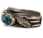 Navajo - Turquoise and Silver Row Bracelet with Leaf Design c. 1950s, size 6.5