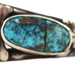 Navajo - Turquoise and Silver Row Bracelet with Leaf Design c. 1950s, size 6.5