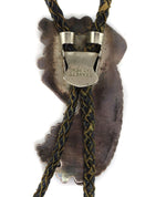 Zuni - Turquoise Channel Inlay, Silver, and Leather Rainbow God Kachina bolo Tie c. 1950-60s, 41" length