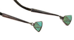 Zuni - Turquoise Channel Inlay, Silver, and Leather Rainbow God Kachina bolo Tie c. 1950-60s, 41" length