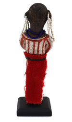 Mojave Ceramic Doll with Red Bayeta Cloth and Heishi Earrings c. 1920s, 5" x 1.75" x 1"