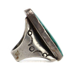 Navajo - Turquoise and Silver Ring with Stamped Design c. 1950-60s, size 6.25