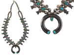 Navajo - Turquoise and Silver Box and Bow Squash Blossom Necklace c. 1940s, 24.5" length