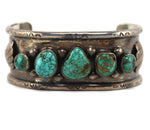 Navajo - Turquoise and Silver Bracelet with Stamped Design c. 1950s, size 7.5